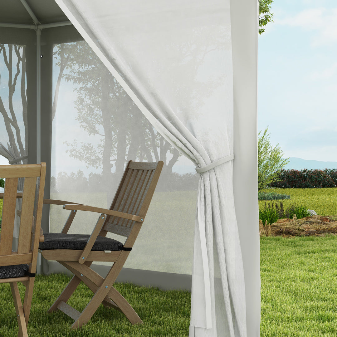 Havepavillon, sekskantet, netgardiner, metalramme, 3,94 x 3,412 x 2,5 m, cremefarvet