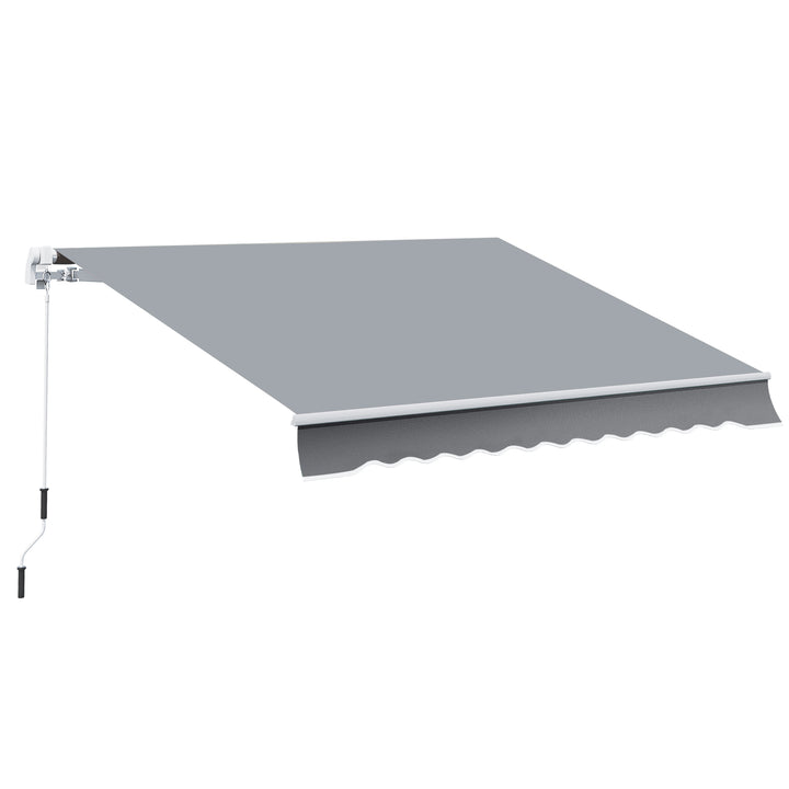 Markise, 3,95 x 2,45 m, solsejl, udtrækkeligt, med håndsving, metalramme, polyester, grå/hvid