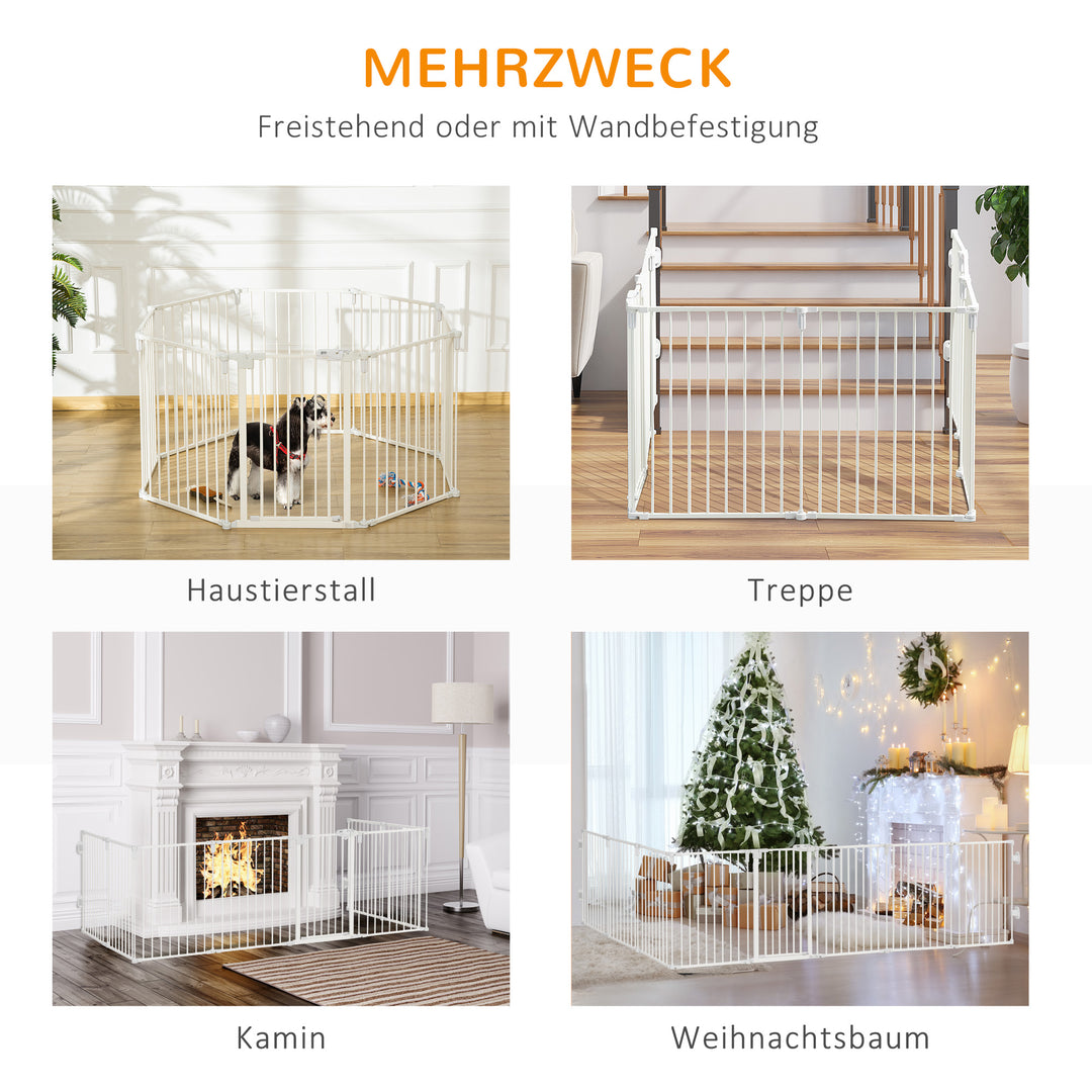 Hvalpegård udendørs indhegning til hunde beskyttelseslåge med dør pejsbeskyttelse fleksibel sammenklappelig 8 paneler hver 60 x 76 cm hvid