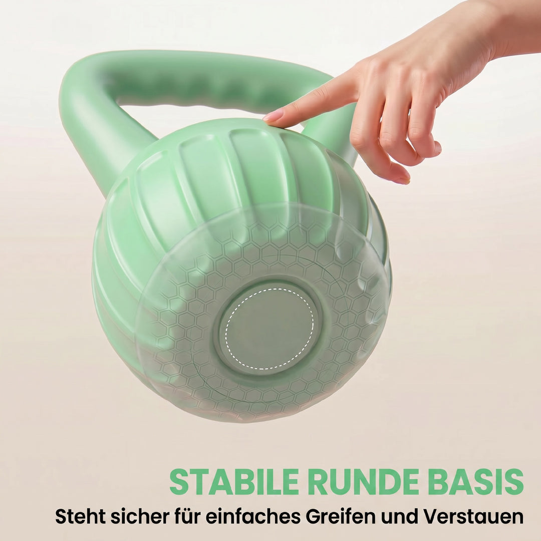 Kettlebell, 6 kg vægtstang fyldt med sand, til begyndere, styrketræning til hjemmebrug, 21 x 21 x 27 cm, grøn