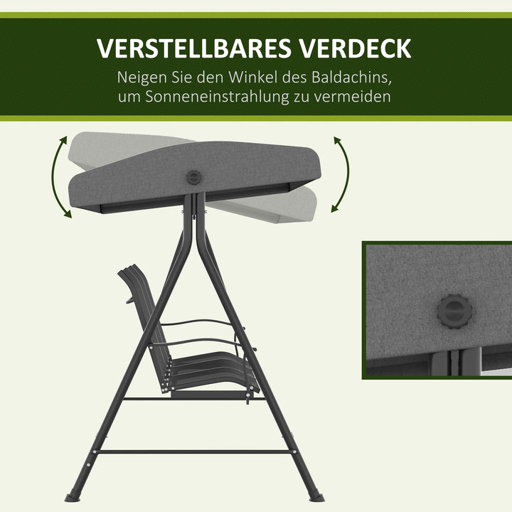 3-personers Hollywood gyngestol, justerbar solsejl, op til 240 kg, mørkegrå, 200 x 133 x 176 cm