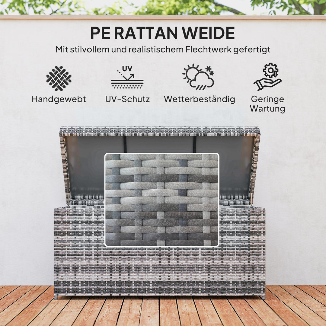 Rattan pudeboks 380l vejrbestandig pudeboks med låg opbevaringsplads uv-resistent 130 x 61 x 65 cm mørkegrå