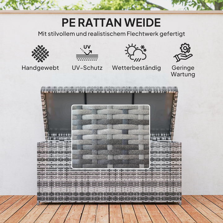 Rattan pudeboks 380l vejrbestandig pudeboks med låg opbevaringsplads uv-resistent 130 x 61 x 65 cm mørkegrå