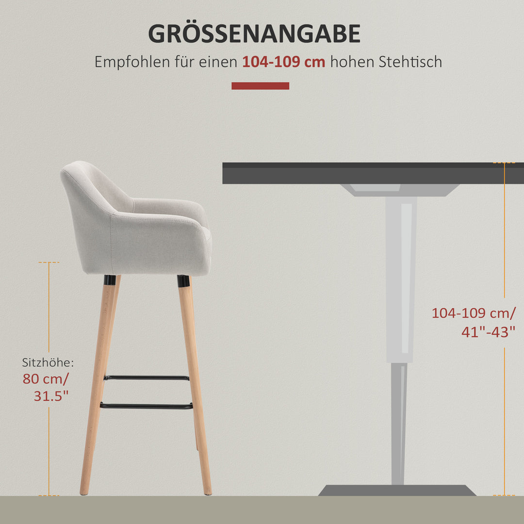 Sæt med 2 barstole, inklusive fodskammel, massivt træ, 55 cm x 48 cm x 100 cm, beige