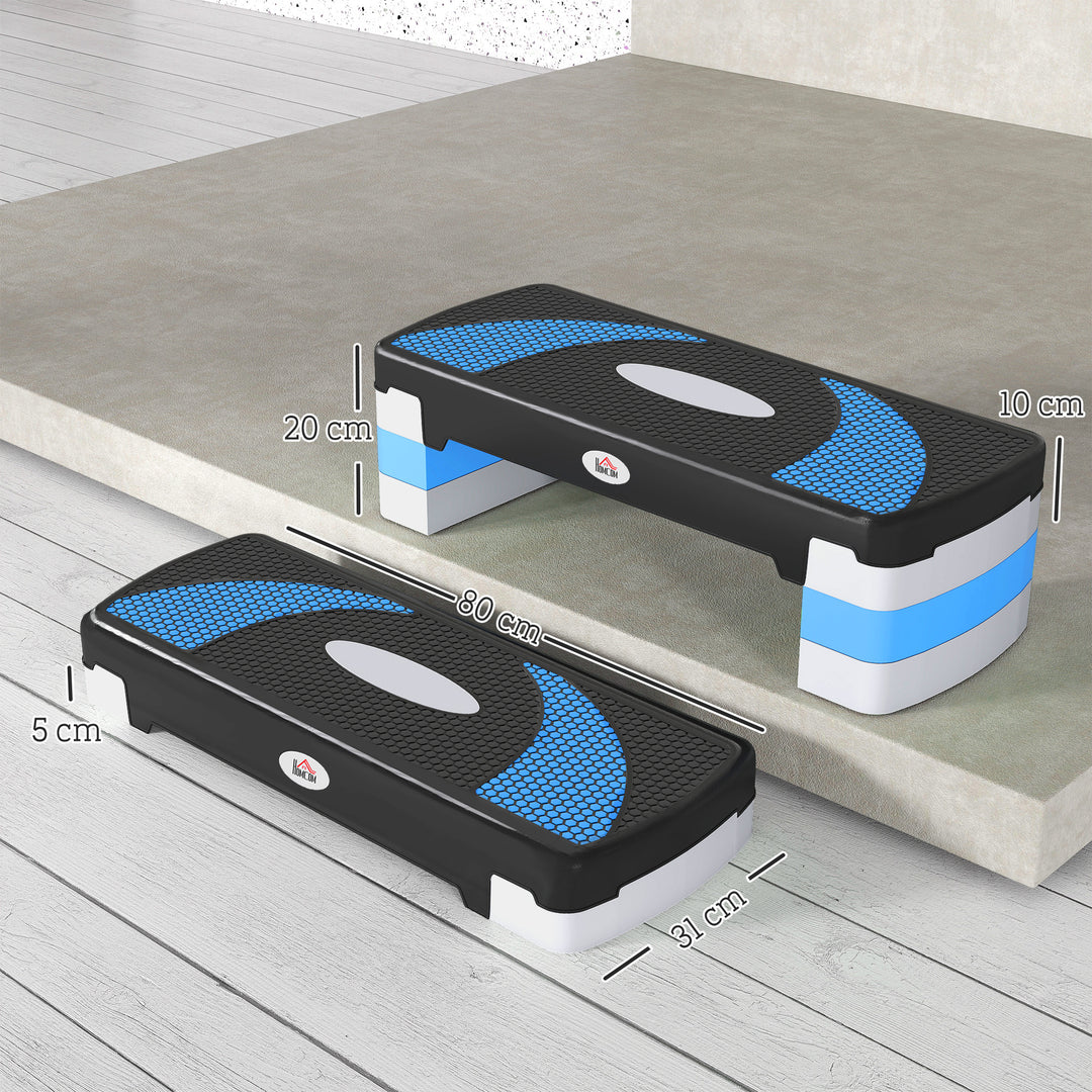 Aerobic stepper 3-trins højdejusterbar 80 x 31 x 20 cm sort+lyseblå+grå