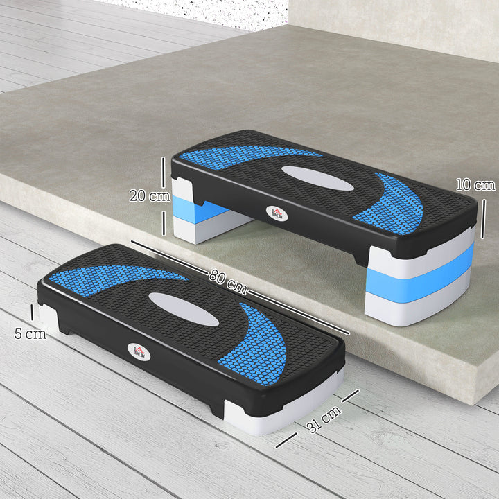 Aerobic stepper 3-trins højdejusterbar 80 x 31 x 20 cm sort+lyseblå+grå