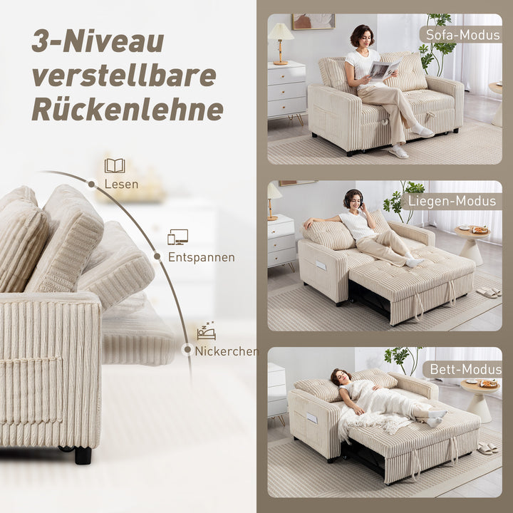 2-personers sovesofa, fløjlsbetræk, kan laves om til en sovesofa, 2 hynder, sidelommer, 157 x 190 cm, cremehvid