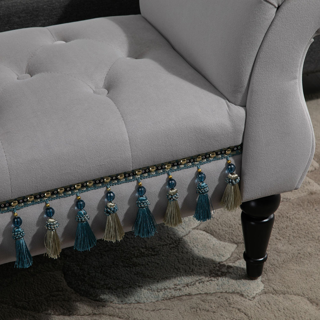 Polstret bænk, fløjlslook, luksuriøs sengebænk med træben, entrébænk til soveværelse, lasteevne op til 150 kg, lysegrå, 117 x 40 x 58 cm