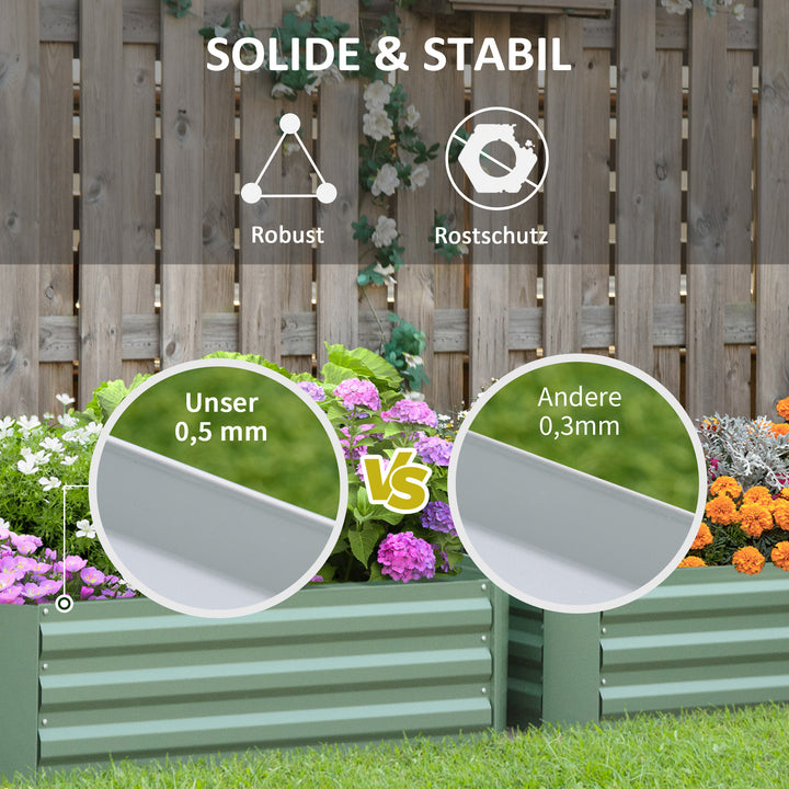 Plantekasse, sæt med 2, blomsterkasse, åben bund, stålramme, grøn, (2 x) 100 x 100 x 30 cm