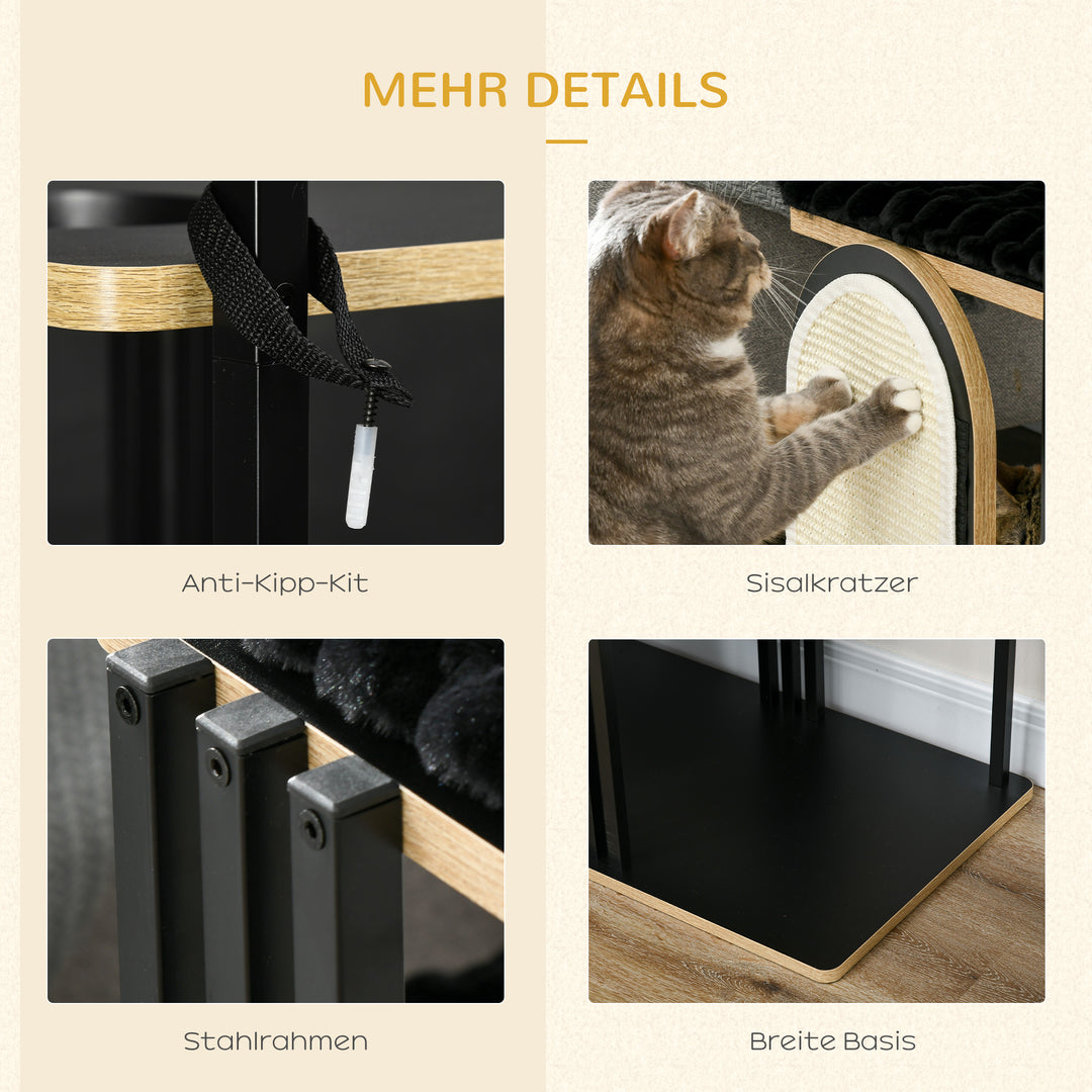 Kradsetræ, industridesign, 3 platforme, 2 puder, kradsevæg, stålramme, sort, 85 x 48 x 170 cm