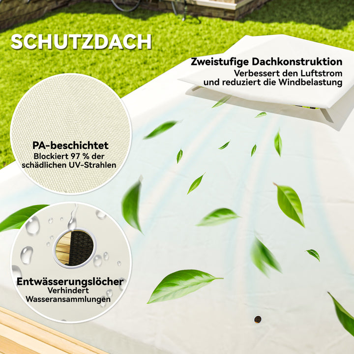 3 X 3 m havepavillon, 2-lags tagdesign, uv30+ beskyttelse, uv-resistent, solskærm, metalramme, cremehvid