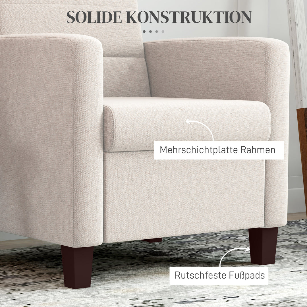 Polstret lænestol i linnedlook, skum, sædehynde, træstel, cremehvid