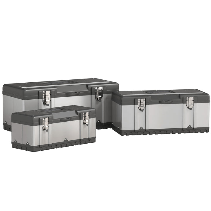 3-Delt værktøjskassesæt, rustfrit stål, plastik, sølv