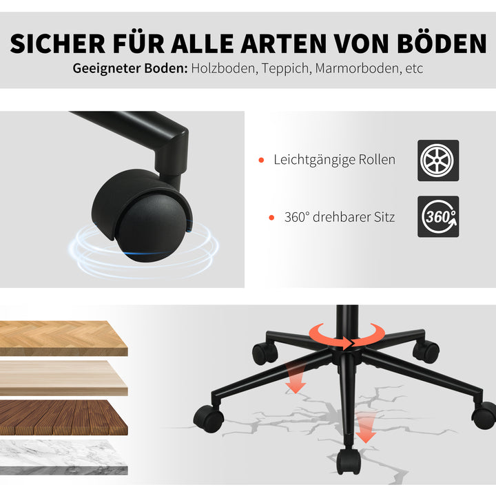 Drejelig kontorstol med hjul, skrivebordsstol, fleecestof, skum, højdejusterbar, hjemmekontor, cremehvid