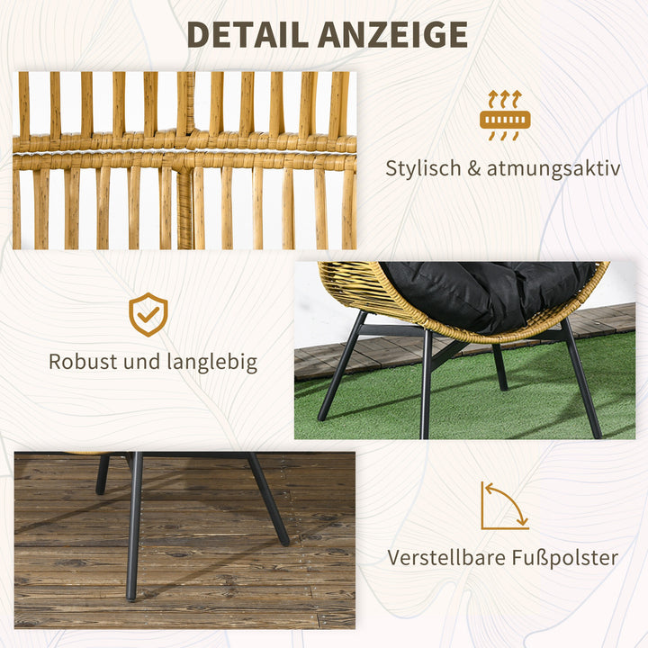 Rattan lænestol, udendørs lænestol, havelænestol, PE-rattan, 89 cm x 75 cm x 143 cm, naturlig + sort