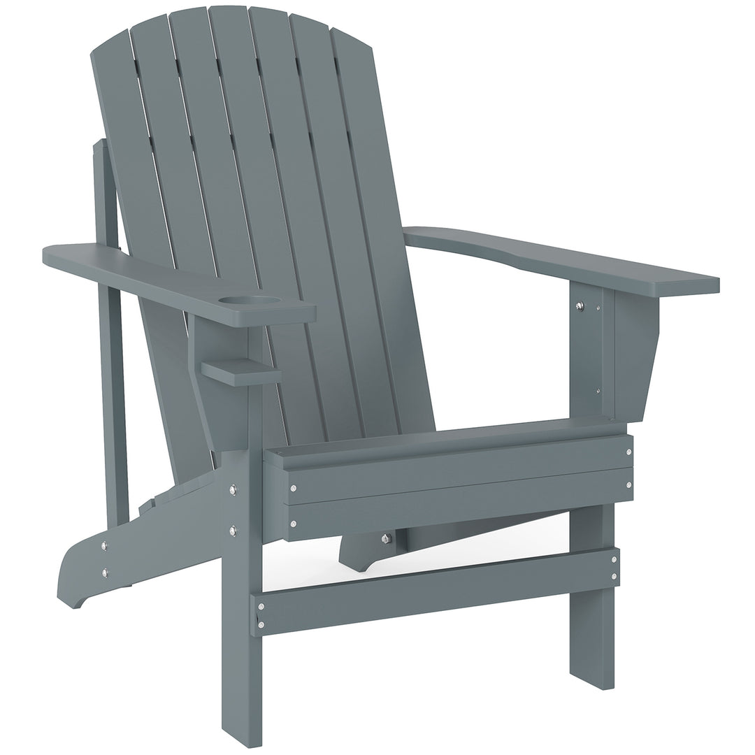 Adirondack havestol med kopholder, haveliggestol, balkonstol, massivt træ, mørkegrå, 95 x 72 x 93 cm