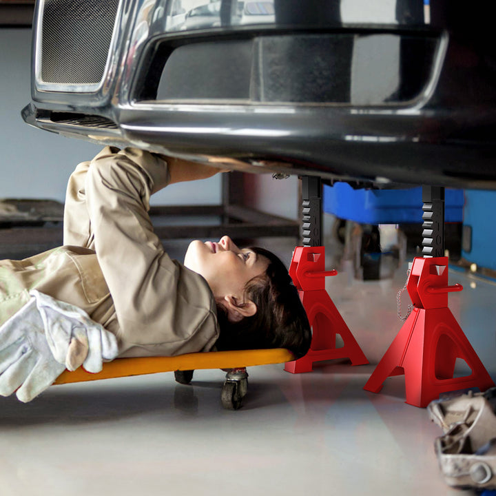 Donkraft 3 tons lasteevne 2 stk. støtteben inklusive sikkerhedsnål 10 niveauer højdejusterbar rød