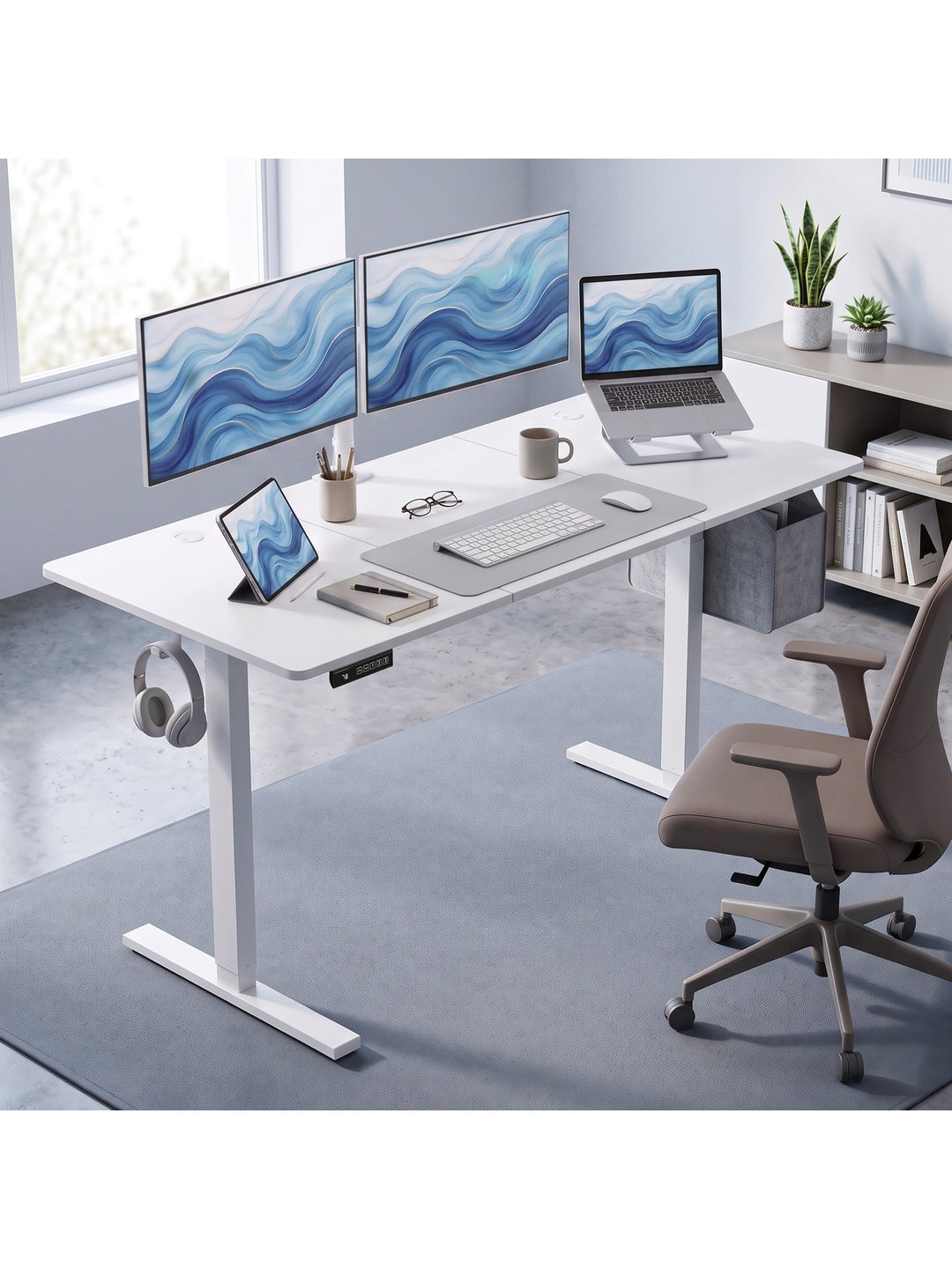 Elektrisk skrivebord med højdejustering, 140 x 60 cm, hvid