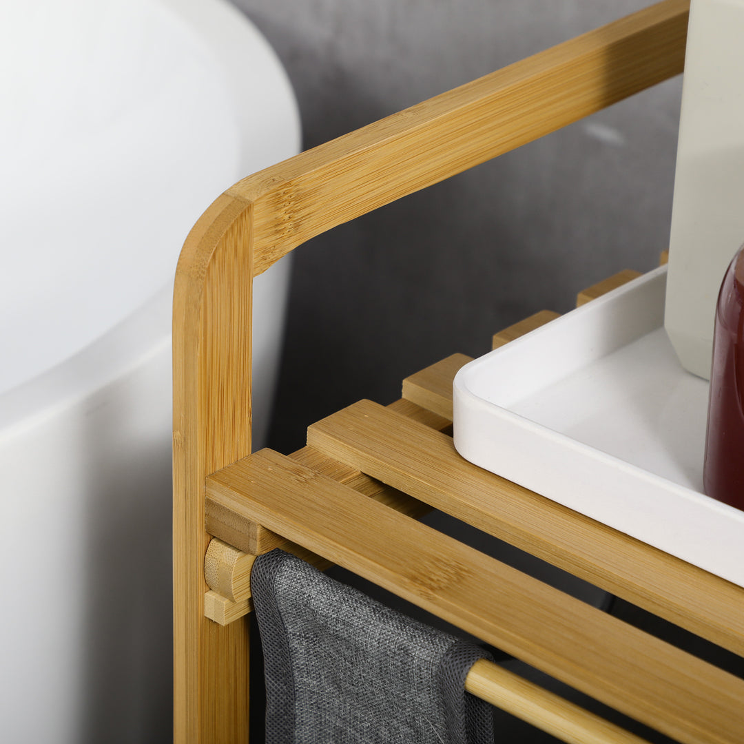 Vasketøjskurv, 2 vasketøjsposer, 2 håndtag, bambus, 63,5 x 33 x 73 cm, grå + natur