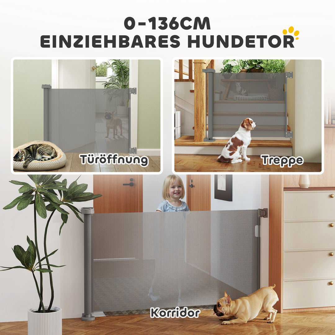 Trappegitter udtrækkelig 0-136cm 87 cm høj dørgitter til kæledyr 142 x 10 x 87 cm grå