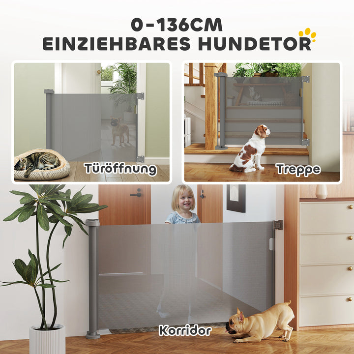 Trappegitter udtrækkelig 0-136cm 87 cm høj dørgitter til kæledyr 142 x 10 x 87 cm grå