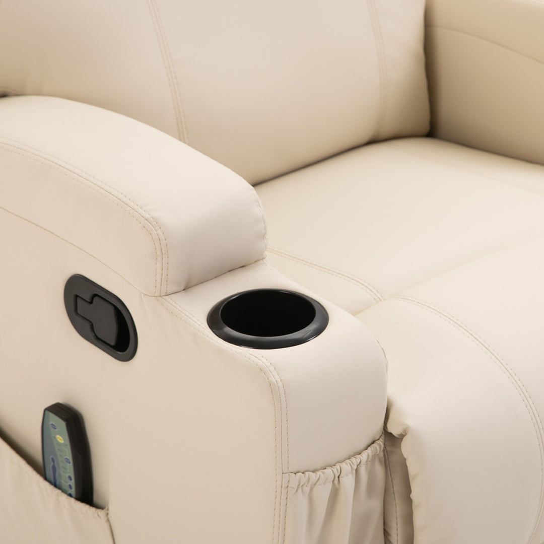 Massagestol elektrisk afslappende stool tv-stol massagefunktion 5 massagetilstande lænefunktion kunstlæder træ metal skum cremehvid 84 x 92 x 109 cm