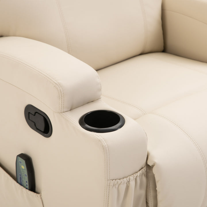 Massagestol elektrisk afslappende stool tv-stol massagefunktion 5 massagetilstande lænefunktion kunstlæder træ metal skum cremehvid 84 x 92 x 109 cm