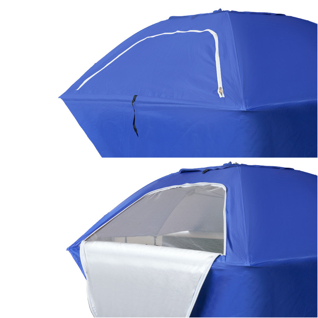Stort, foldbart havetelt med strandparasol