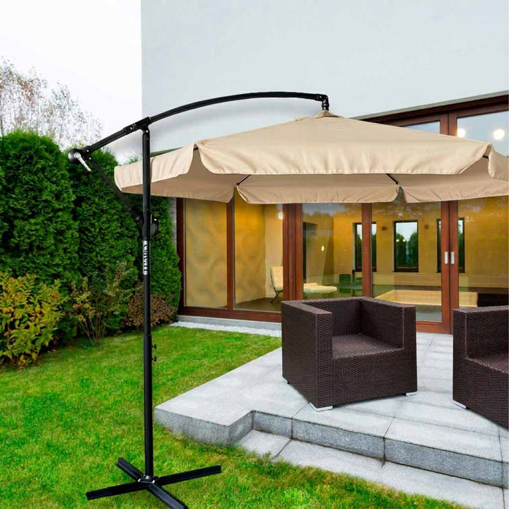 Haveparasol stor foldbar parasol med arm 290 cm beige