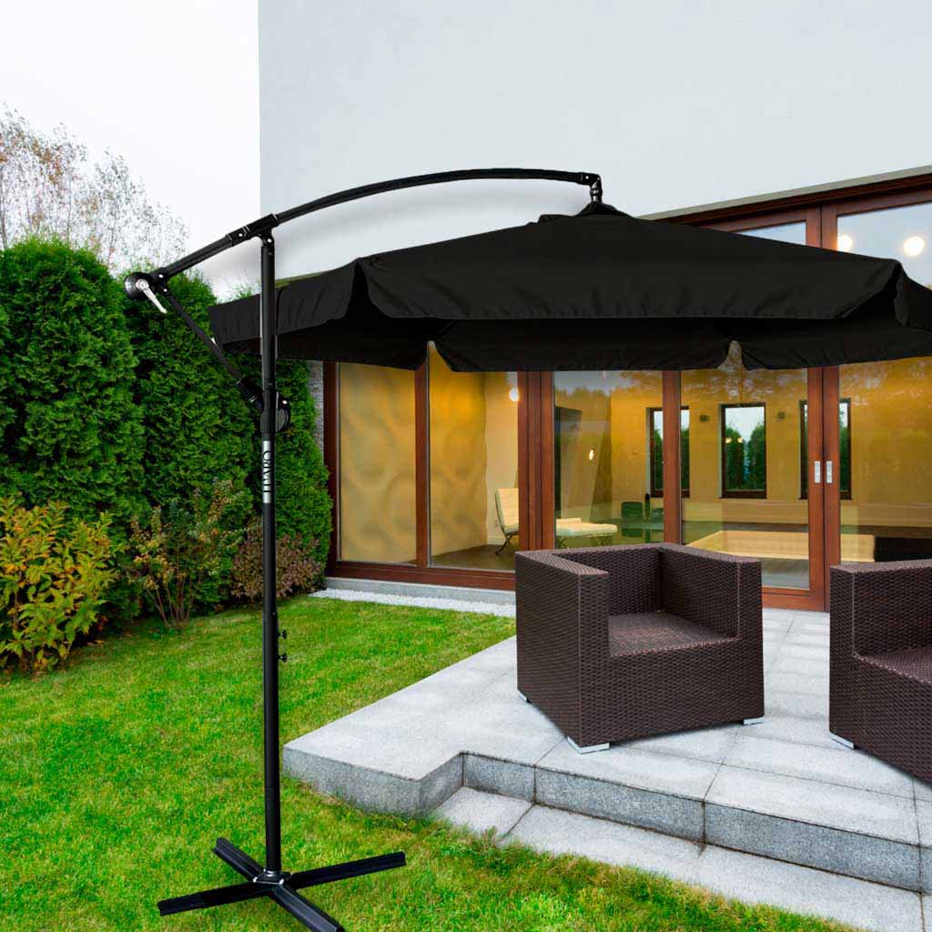 Haveparasol stor foldbar parasol med arm 290 cm sort