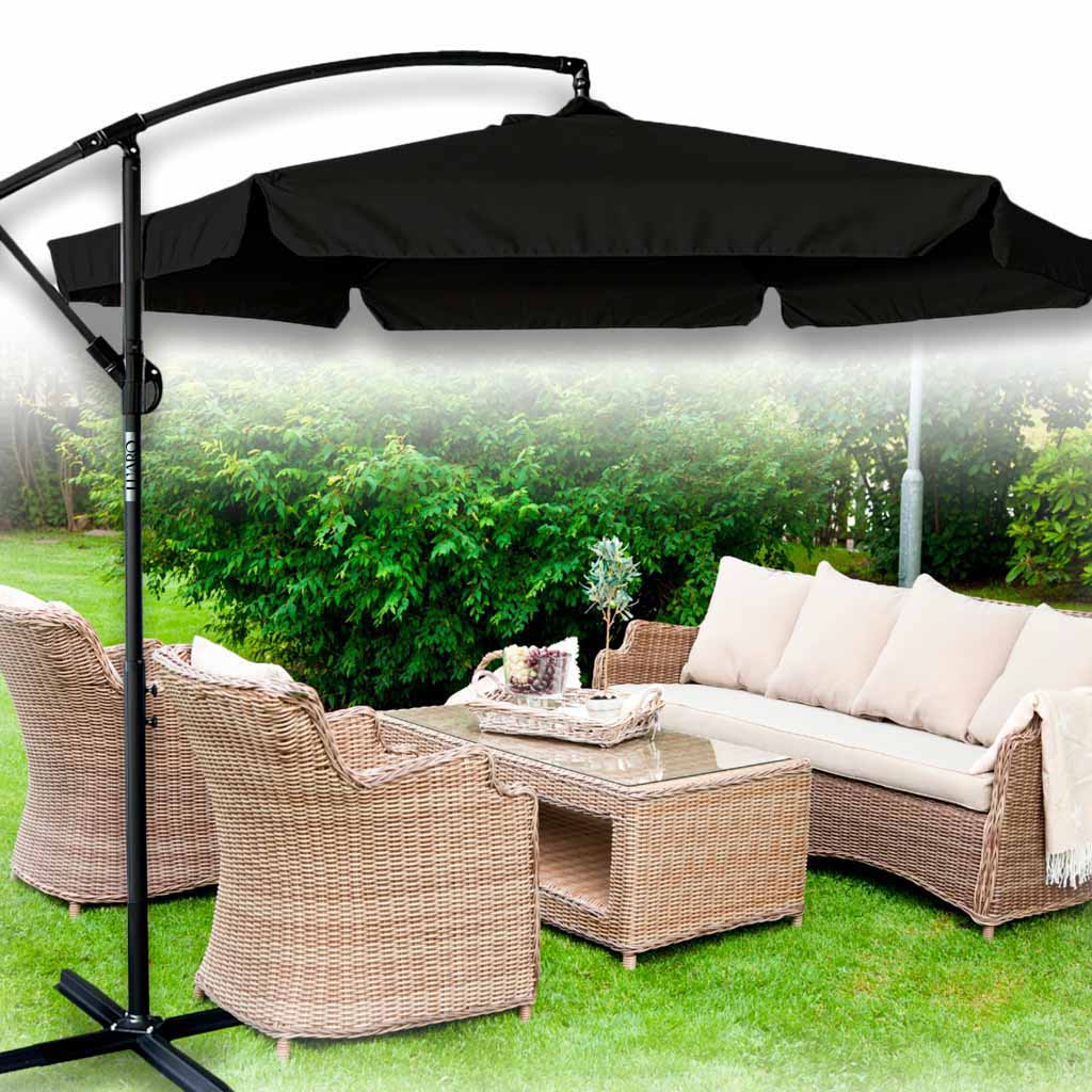 Haveparasol stor foldbar parasol med arm 290 cm sort