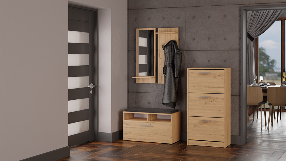 Skoskab Paula model, naturfarvet, Dybde: 28 cm Bredde: 60 cm Højde: 116 cm