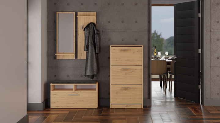 Skoskab Paula model, naturfarvet, Dybde: 28 cm Bredde: 60 cm Højde: 116 cm