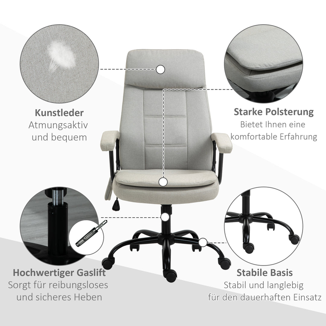 Kontorstol massage højdejusterbar executive chair gaming chair med massagefunktion, ergonomisk drejestol massagestol lændemassage hørfornemmelse beige 63 x 70 x 112-121 cm