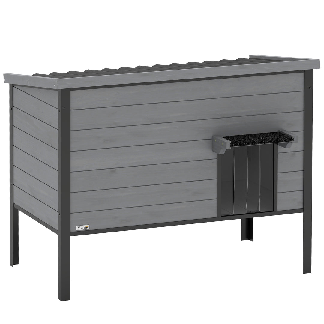 Vejrbestandigt kattehus med hængslet tag, aftageligt gulv, indgang til 1-2 katte op til 12 kg, 85x55x70 cm, lysegrå