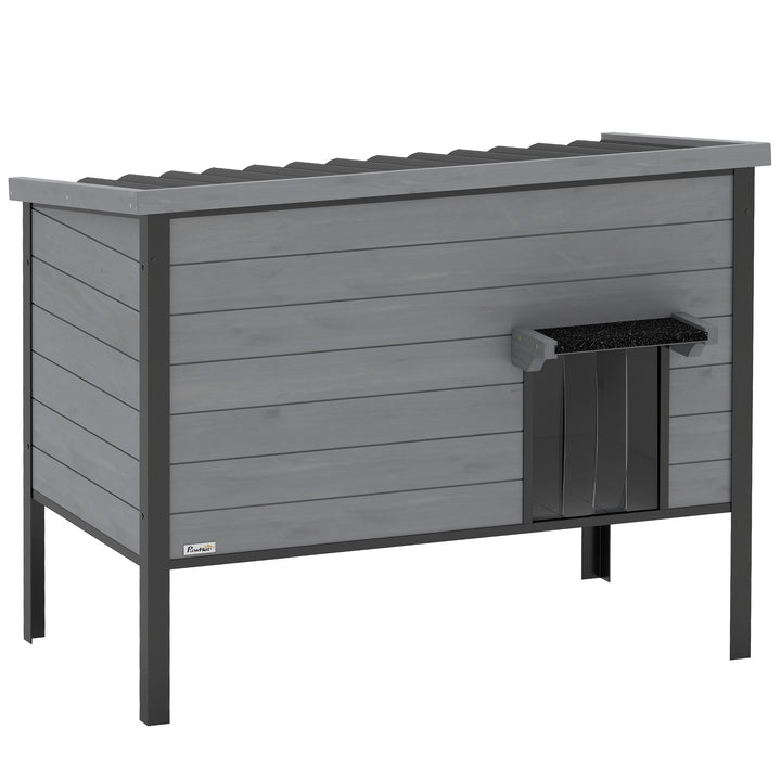 Vejrbestandigt kattehus med hængslet tag, aftageligt gulv, indgang til 1-2 katte op til 12 kg, 85x55x70 cm, lysegrå