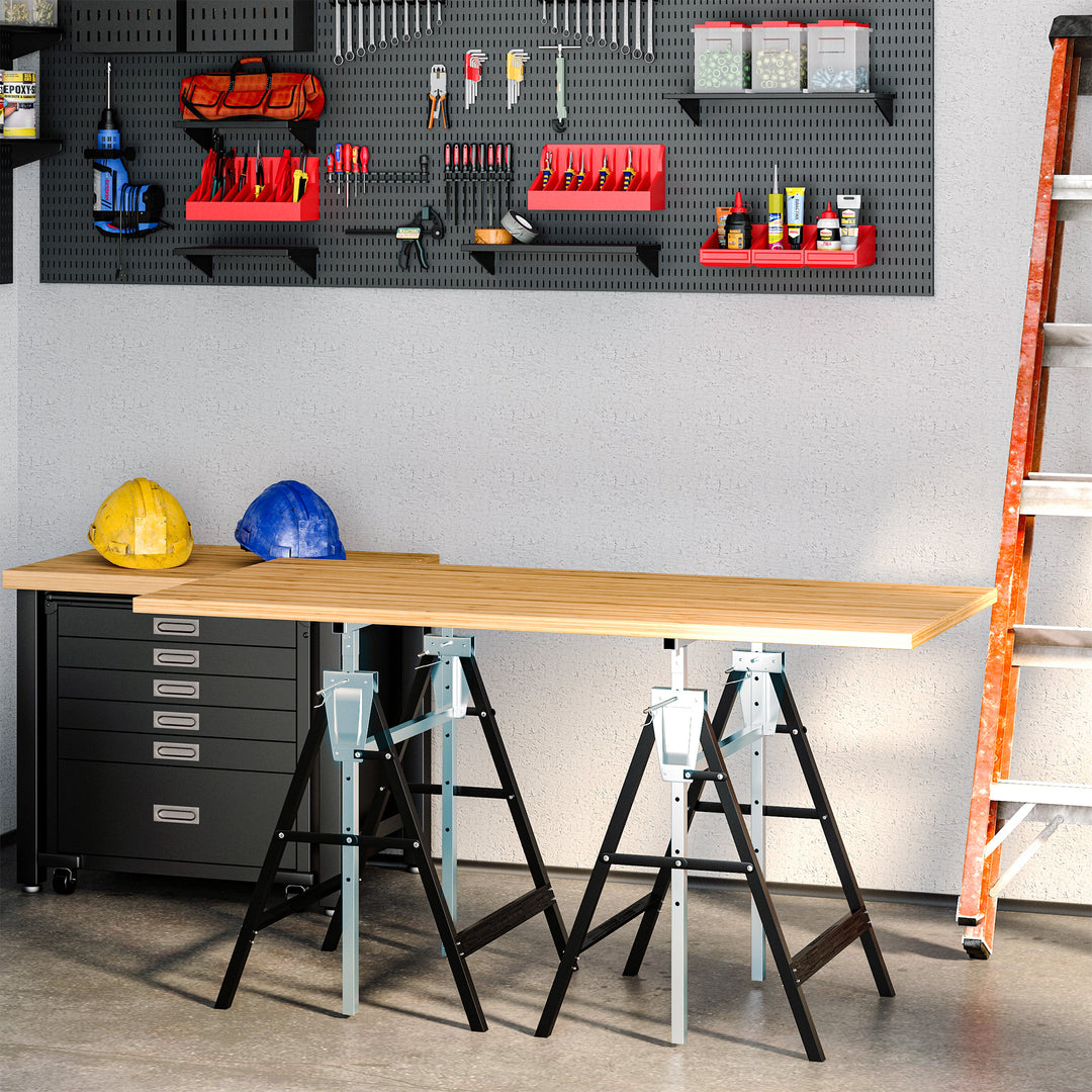 2 X stilladsbukke, foldbar bukke, højdejusterbar op til 200 kg, stål, sort, 68 x 58 x 80-130 cm