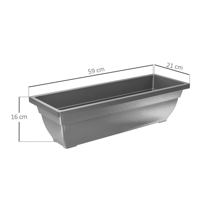 Sæt med 5 plastik urtepotter til terrasse, have, balkon, 59 x 21 x 16 cm, grå