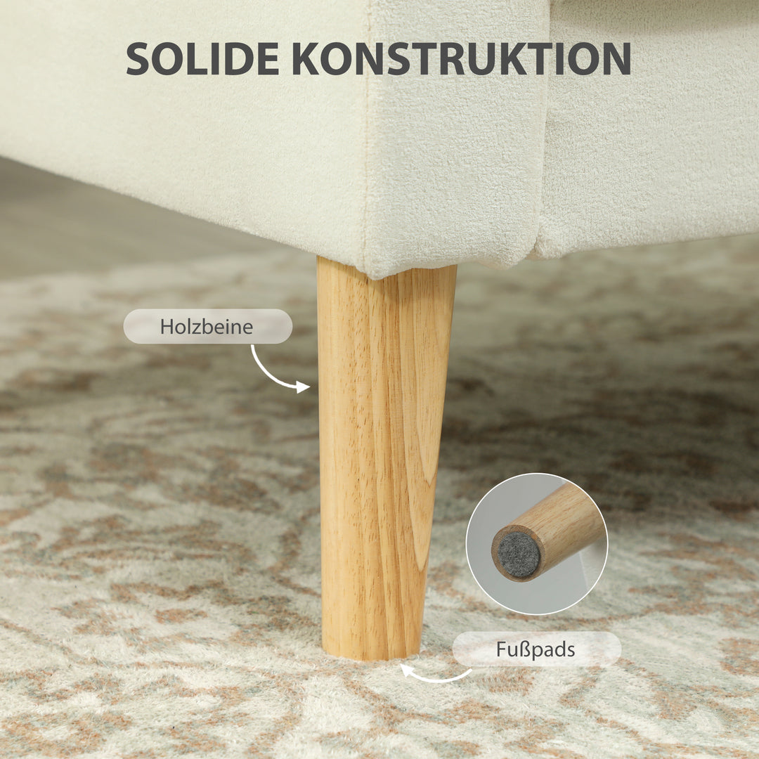 Polstret lænestol med armlæn, ryglæn med hvilefunktion, ben i gummitræ, cremehvid