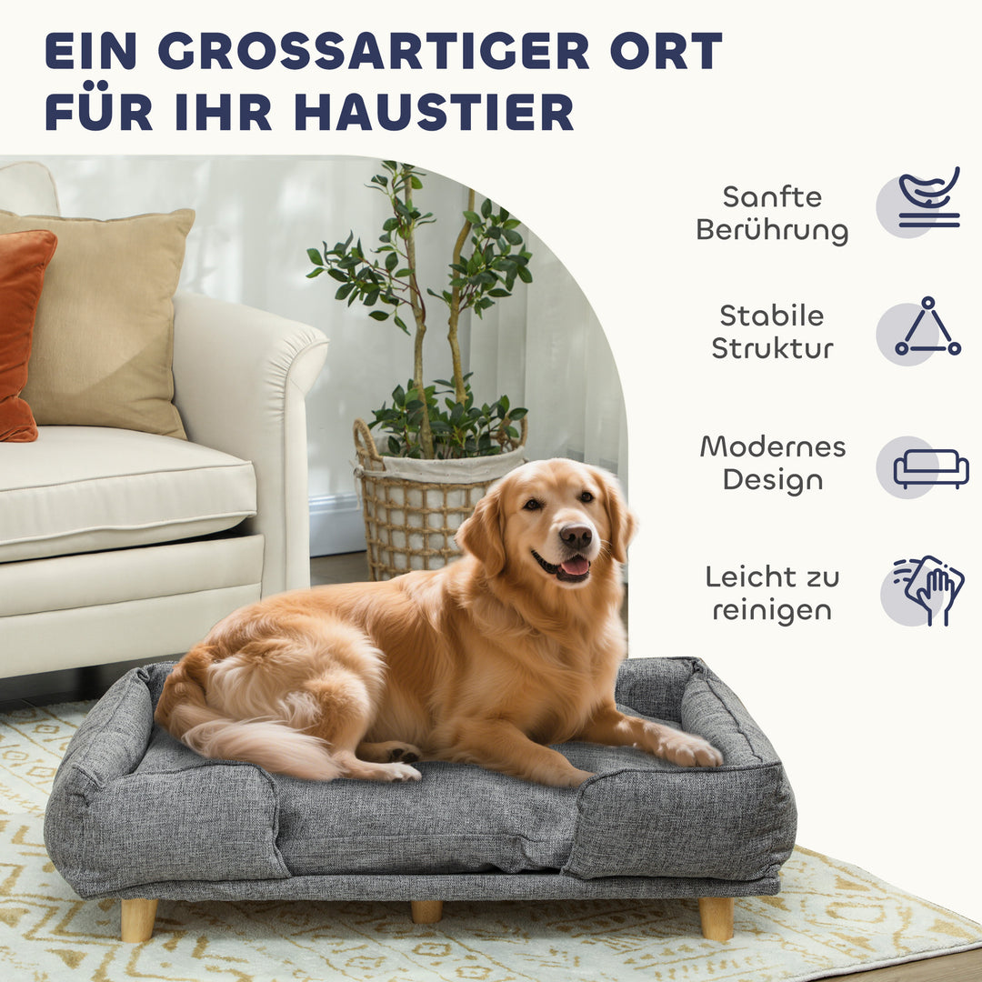 Hundesofa, kæledyrssofa, kæledyrsseng, aftagelig og vaskbar hynde, naturlig + mørkegrå