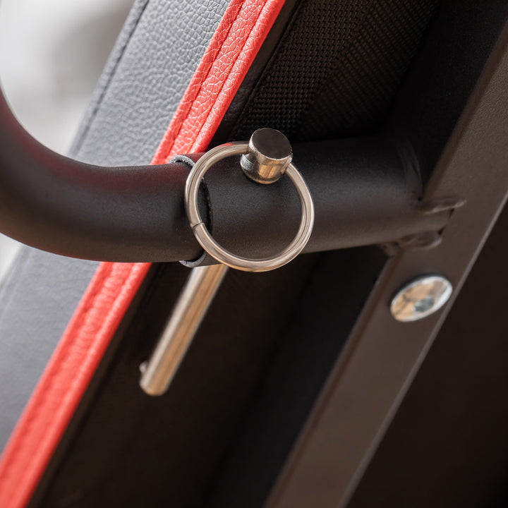 Vægtbænk justerbar træningsbænk med elastisk reb siddebænk til hjemmetræning 6 niveauer ryglæn skråvægt op til 150 kg stål kunstlæder sort+rød 145 x 49 x 48-127 cm