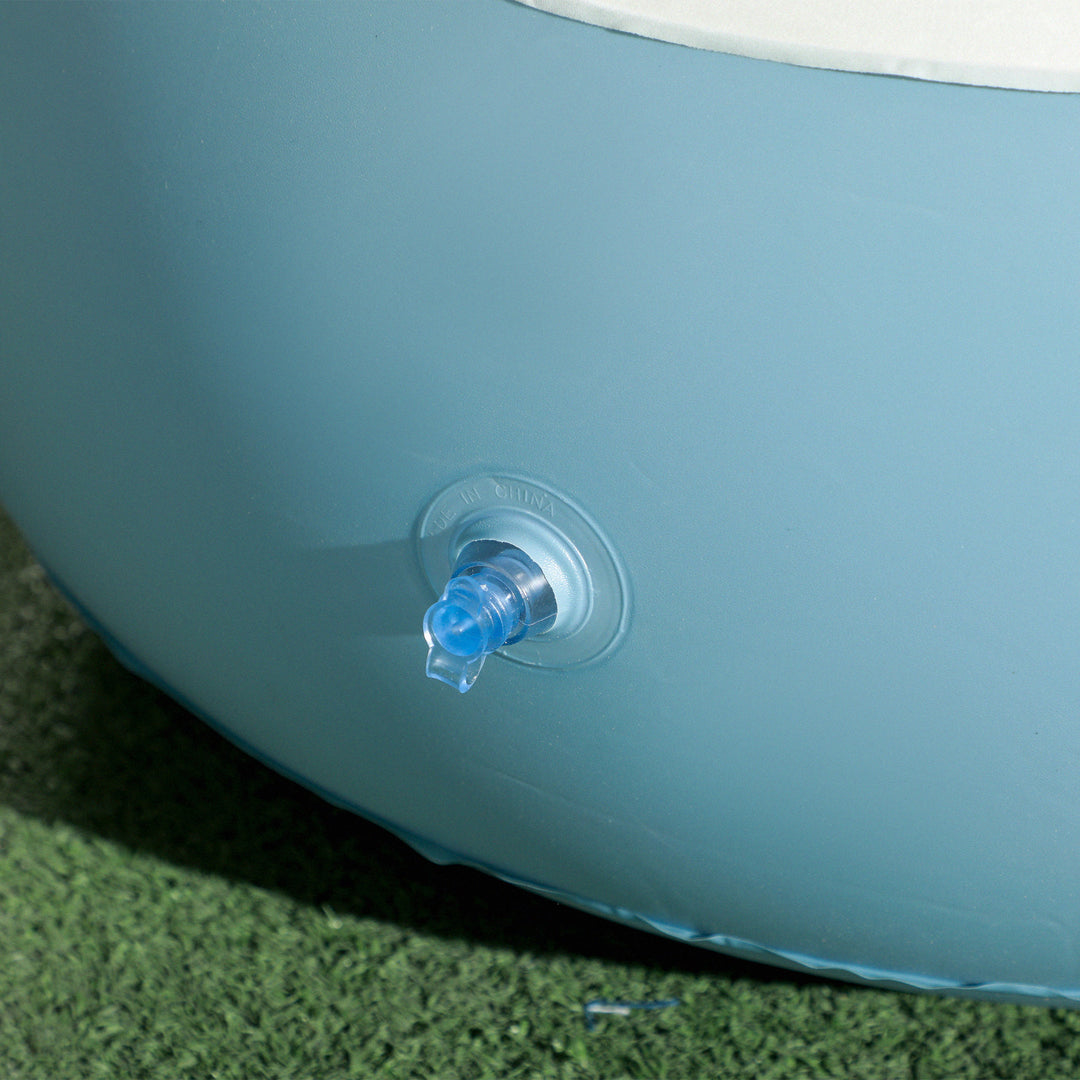 Oppustelig liggestol, luftstol, udendørs stol, 125 x 100 x 87 cm, hvid + blå