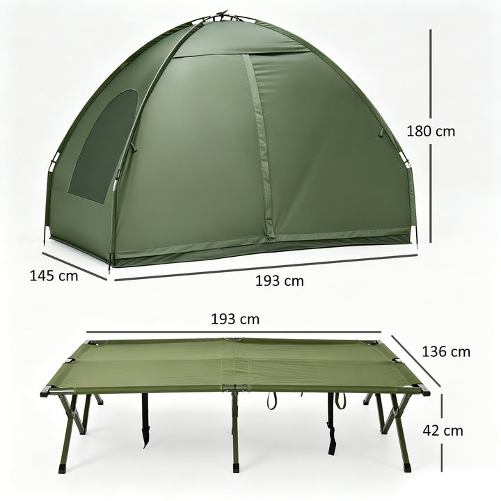 Campingteltsæt til 2 personer med feltseng og luftmadras, grøn