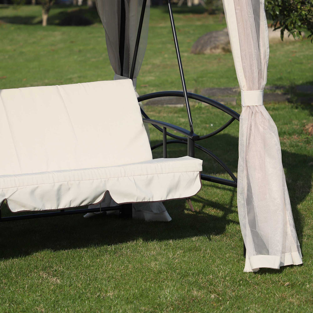 Hollywood gynge, havegynge med sidepaneler, 3-personers, beige, 256 x 172 x 248 cm