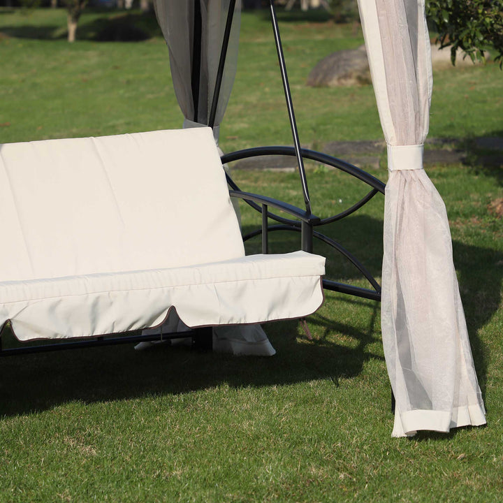 Hollywood gynge, havegynge med sidepaneler, 3-personers, beige, 256 x 172 x 248 cm
