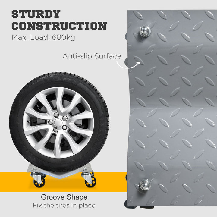 Trolley donkraft 2 stk. manøvreringshjælp dækskift donkraft med 4 ruller til bil grå 40,5l x 30b x 13,5h cm