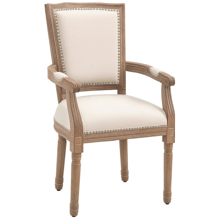 Spisebordsstol, køkkenstol, nittedekoration, fransk landstil, gummitræ, cremehvid, 59 x 63,5 x 96 cm