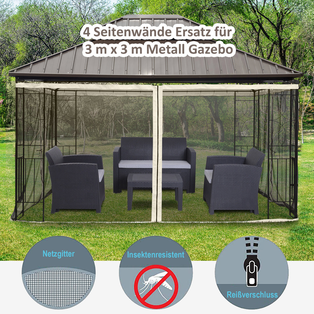 Reservenetgardin til 3 x 4 m havepavilloner, insektnet, med lynlåse, polyester, sort