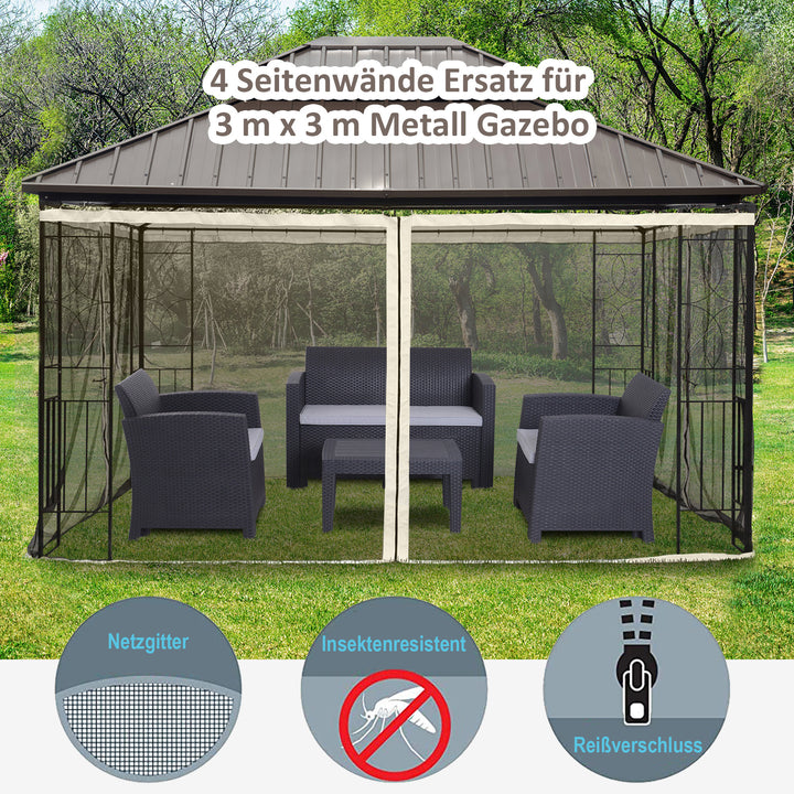 Reservenetgardin til 3 x 4 m havepavilloner, insektnet, med lynlåse, polyester, sort