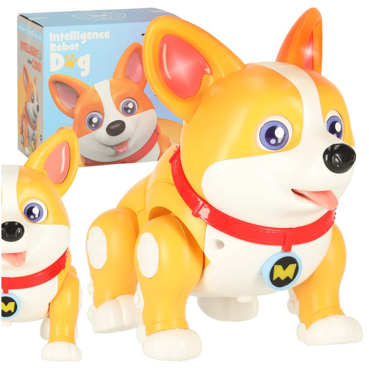 Hund interaktiv robot med Corgi, glødende ører og musik